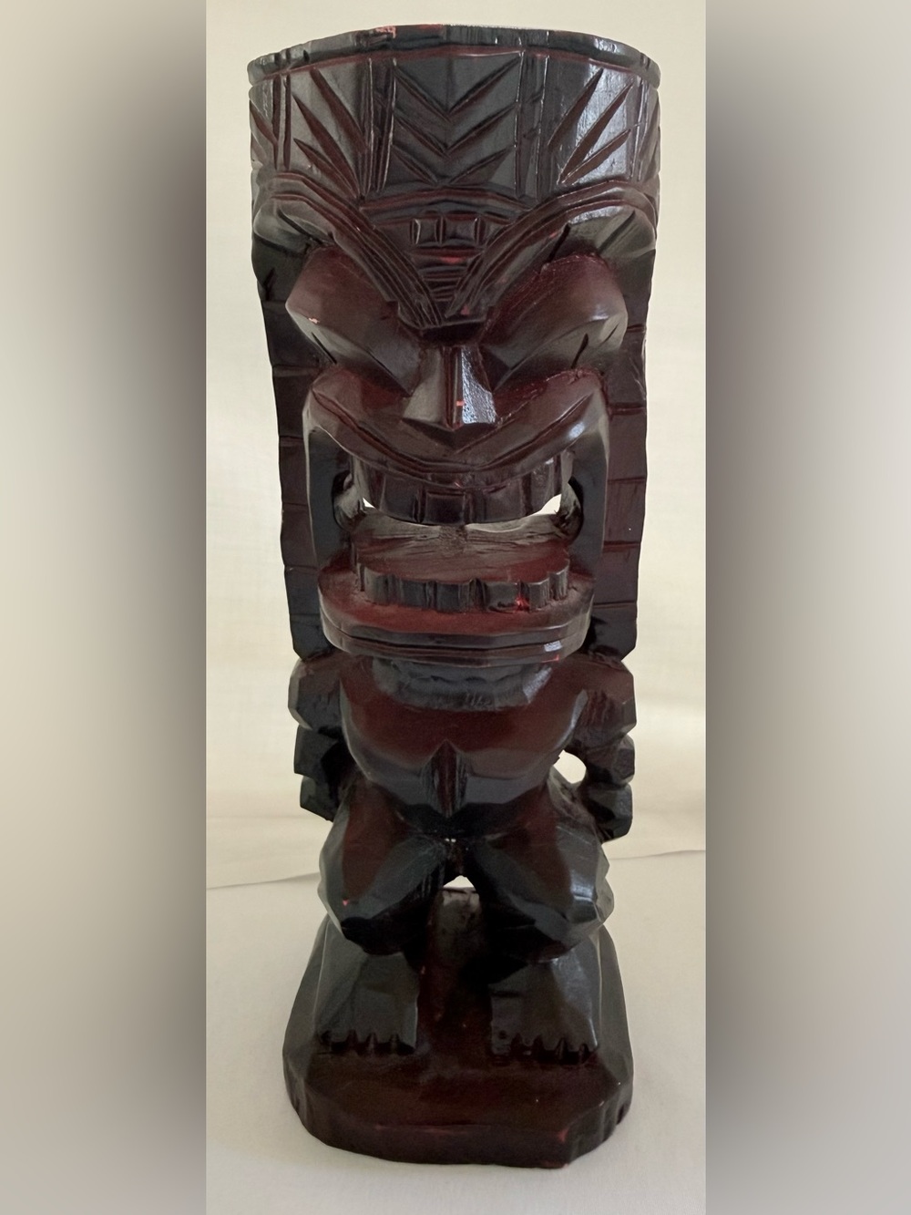 Hand-Carved Dark Brown Tribal Wood Statue - Home Art Accent Tiki of Love 8” tall